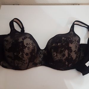 Nude and black lace bra